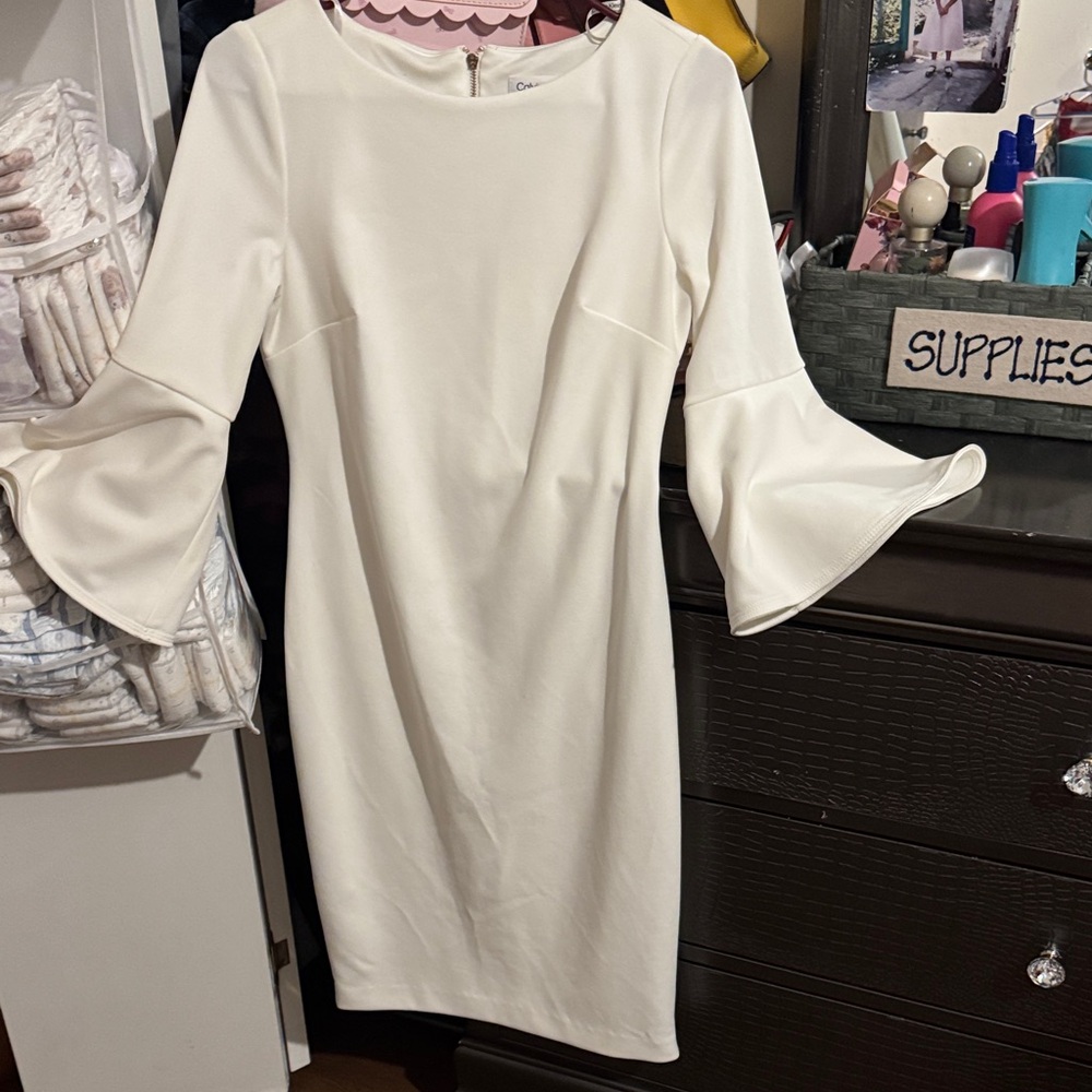 Calvin Klein Cream Long Sleeve Dress